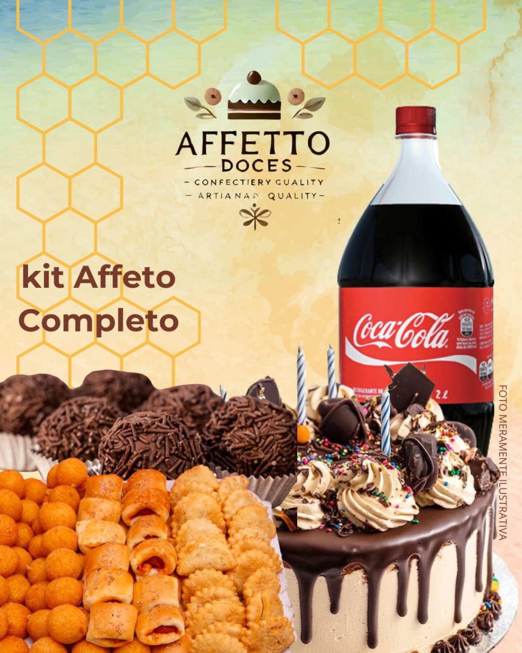 Kit Completo com bolo, docinhos, salgadinhos e refrigerantes